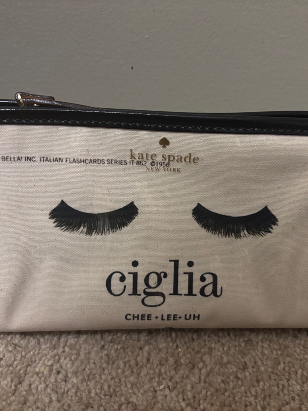 kate spade Cream and Black 'Ciglia' Lash Print Makeup Pouch